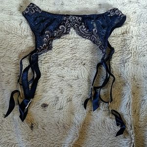 Navy Blue Garter Belt with Lavender Embroidery